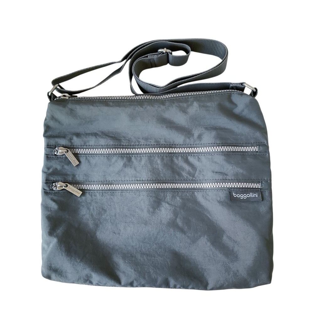 Baggalini Double Zip Crossbody Bag in Steel Grey
